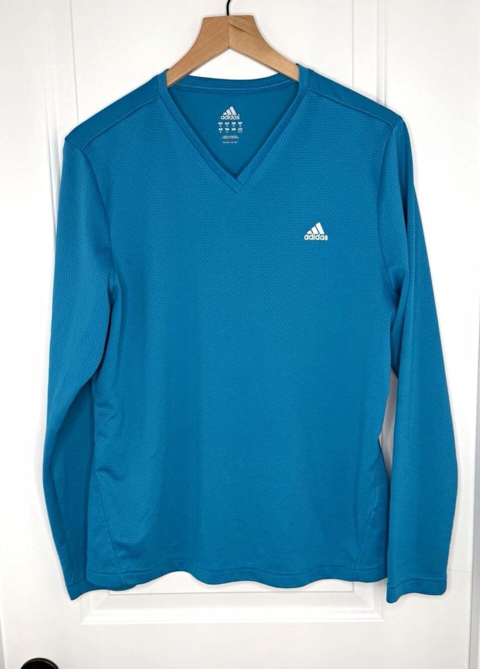 adidas Climalite Women’s Mesh V-Neck Long Sleeve Breathable Shirt Teal Blue XL